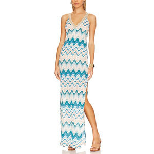 Luli Fama Gold Trim Maxi Blue Dress Size M